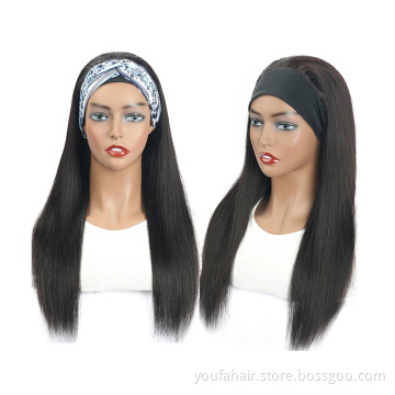Wholesale Headband Wig Human Hair For Black Women,Raw Virgin Human Hair Headband Wigs Straight Wig Brazilian Non Lace Glueless